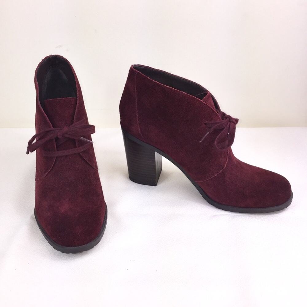 Franco Sarto‎ Burgundy Suede “Nashville” Lace-Up Ankle Boot, Dark Red, Sz 8.5